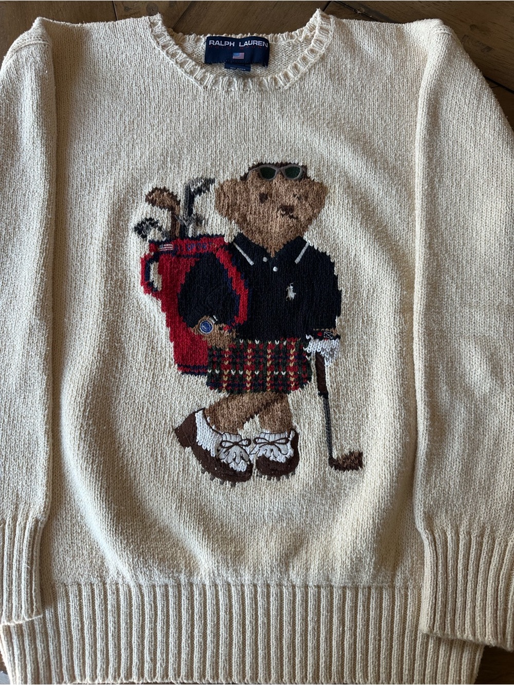Vintage 90s Ralph Lauren Polo Sport Iconic Bear Golf Cotton Knit Sweater Women S